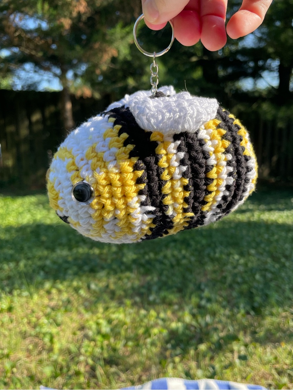 Hand-Crocheted Bee Keychain - Yellow/Black/White